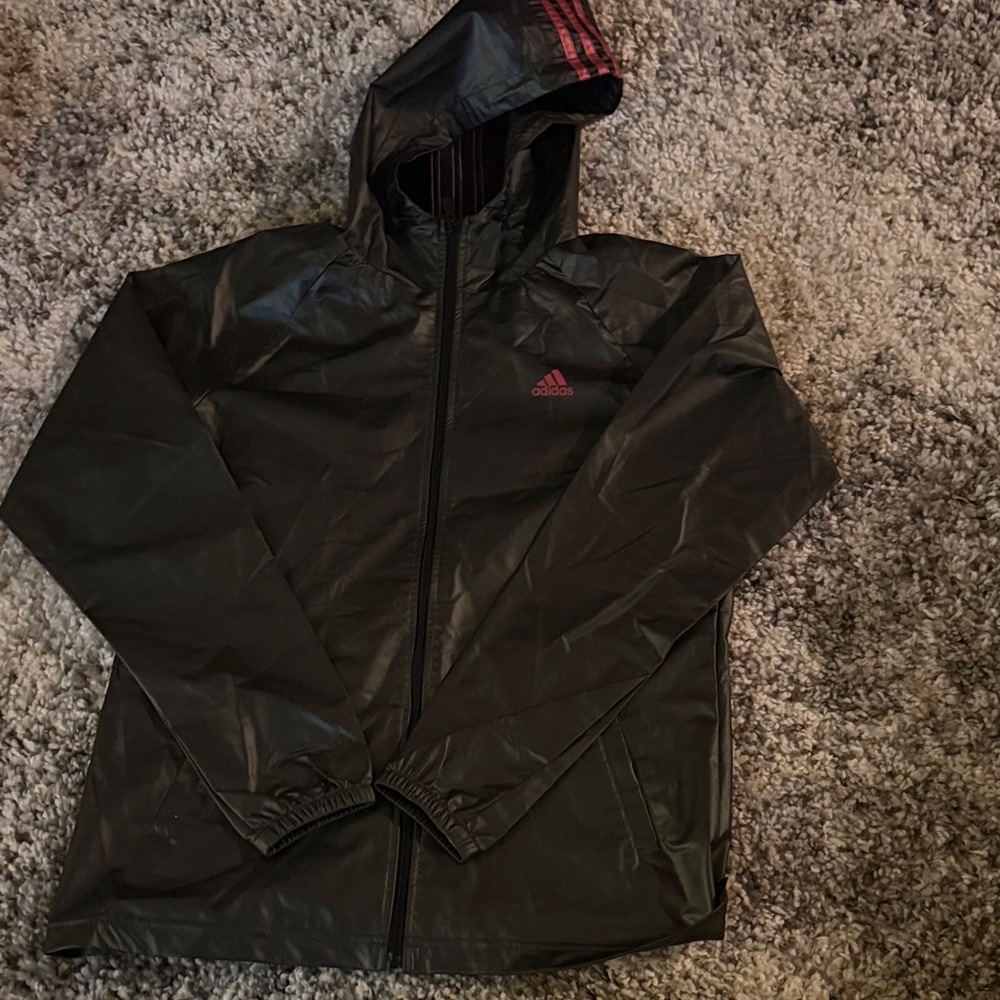 Adidas Black Windbreaker with Red Accents